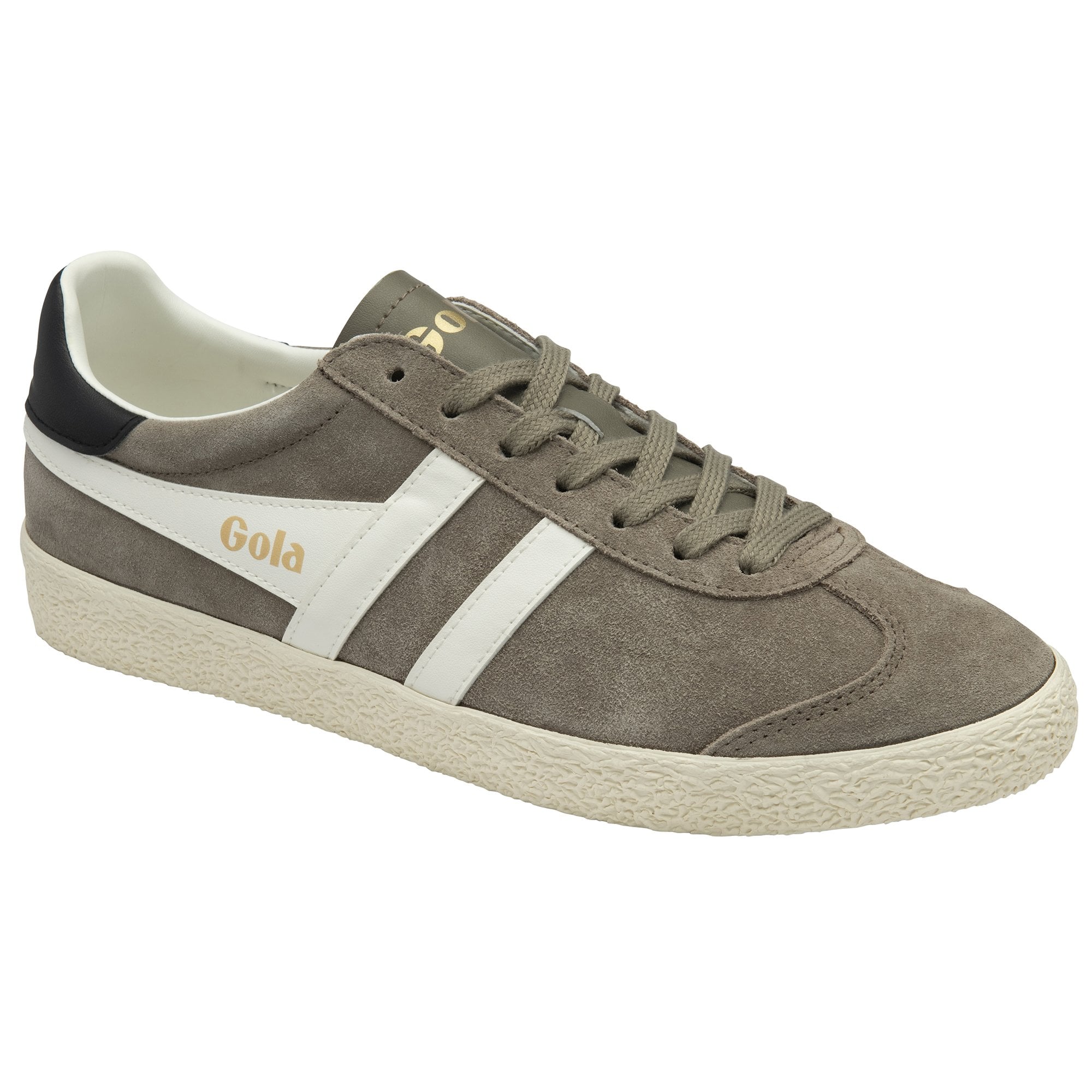 A single Gola men's sneaker in grey with white stripes, black heel tab, and grey laces.