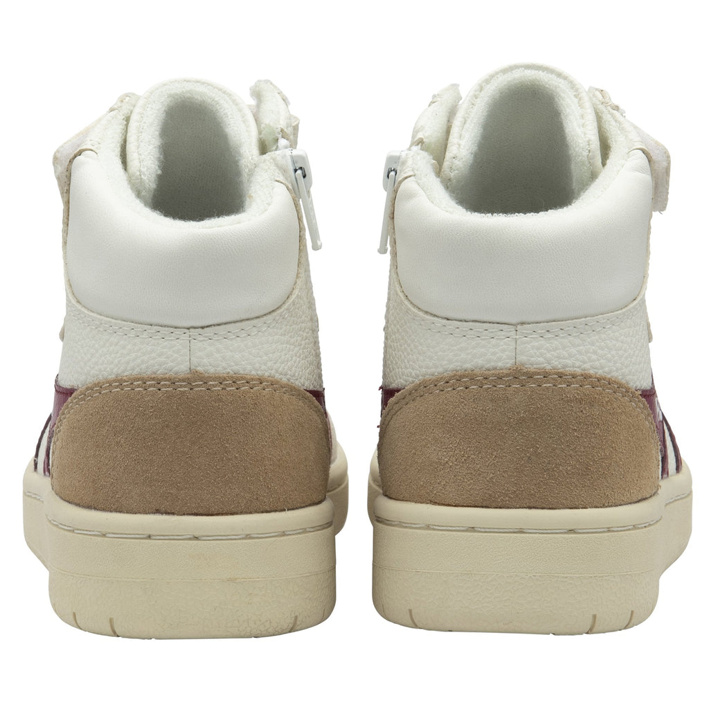 Back view of a pair of white Gola high-top sneakers. 