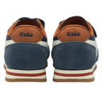 Rear view of a pair of Gola Active kids' trainers in navy, blue, and white.