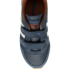 Top-down view of a Gola Active kids' trainer in navy, blue, and white.
