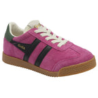 A single magenta Gola sneaker with a green heel tab and black stripes on the side.