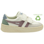 A recycled Gola brand sneaker with two-tone stripes, a thick sole, and two velcro straps.