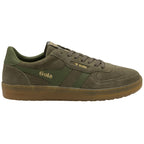 A single Gola low-top sneaker in dark green suede with a gum sole.