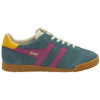 Side profile of a Gola men's Trainer in blue with pink and yellow details.