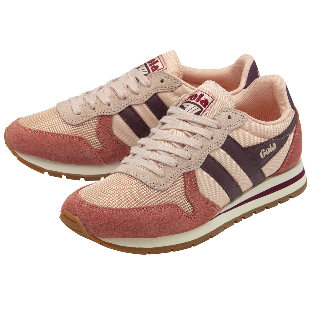 Pair of Gola Orchid women's trainers in peach and rose pink, side by side.