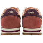 Rear view of Gola Orchid women's trainers, emphasizing the purple Gola logo and rose pink heel.
