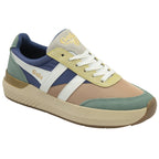 Angled view of a single Gola sneaker in various pastel colors.