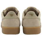 A close-up view of the back of the Gola Elan trainers in mink/gum.