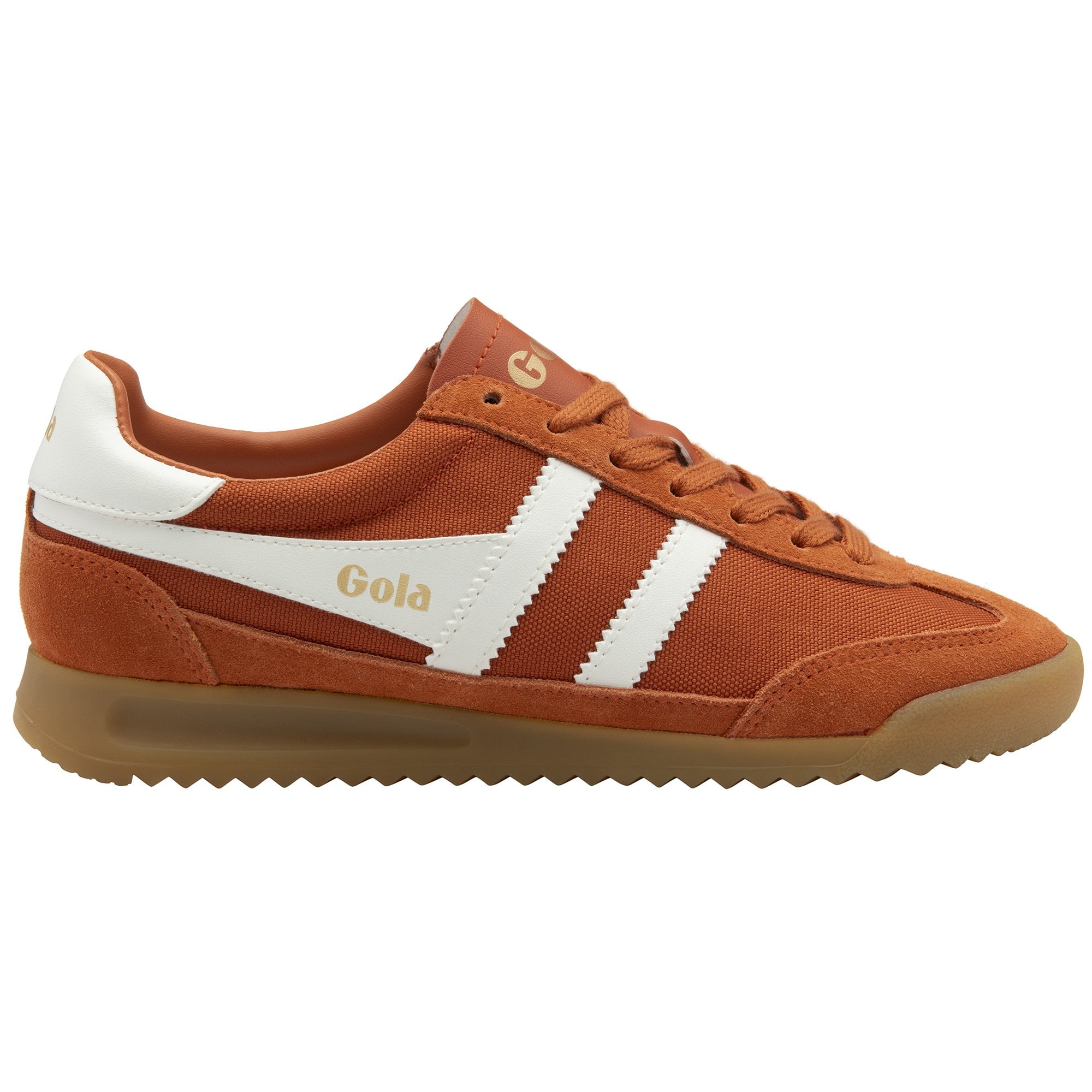 Side profile of a Gola men's Trainer in burnt orange.