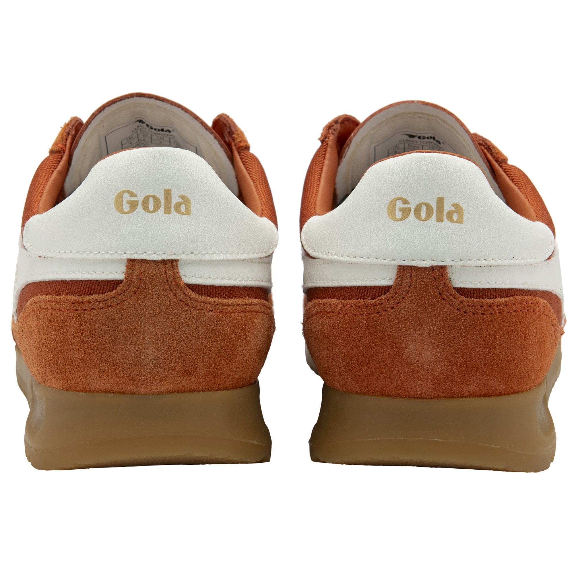 Back profile of a pair of Gola men's Trainers in burnt orange.