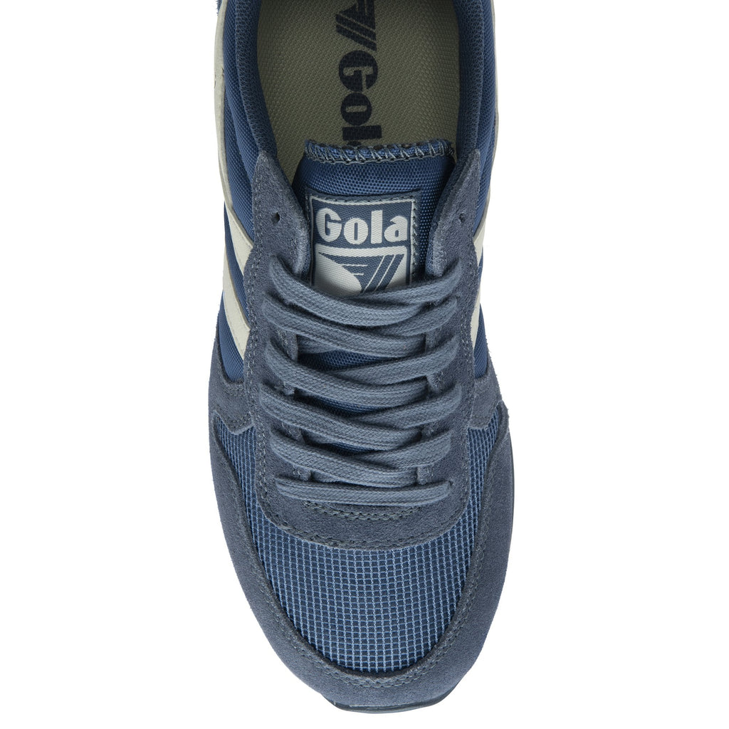An overhead view of the Gola men's Trainer in white and blue.