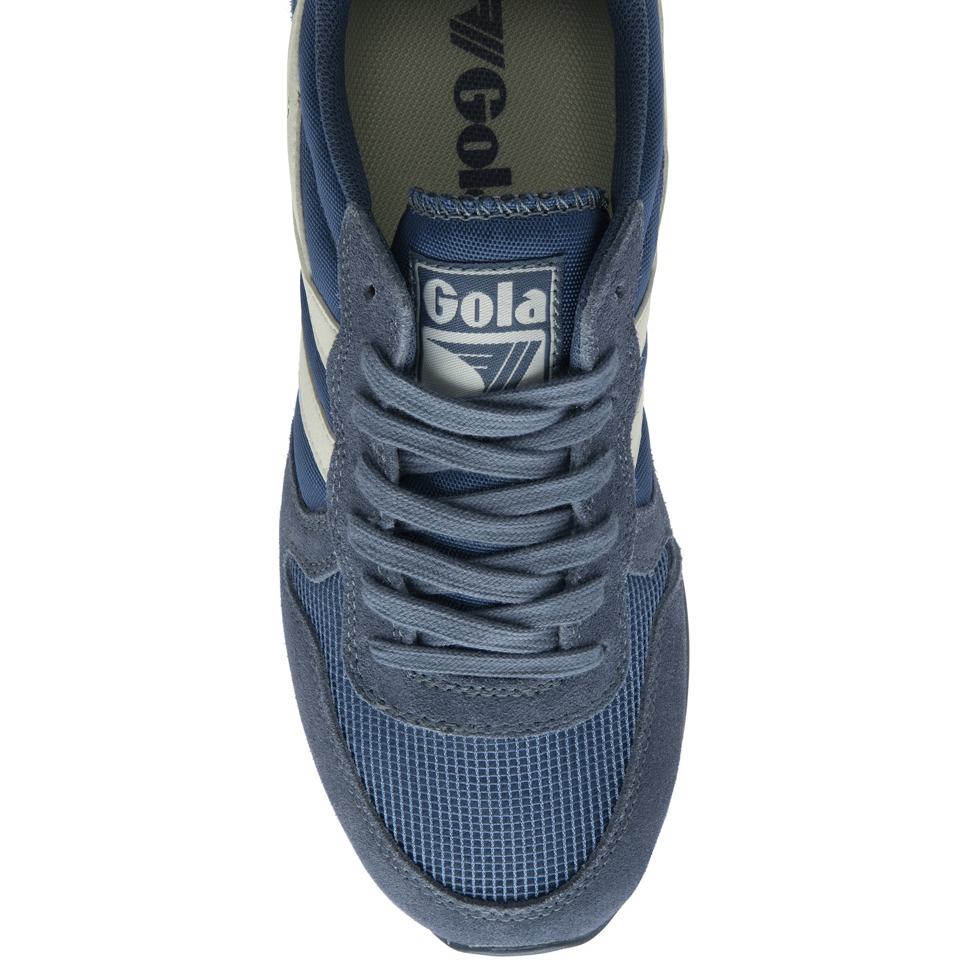 An overhead view of the Gola men's Trainer in white and blue.