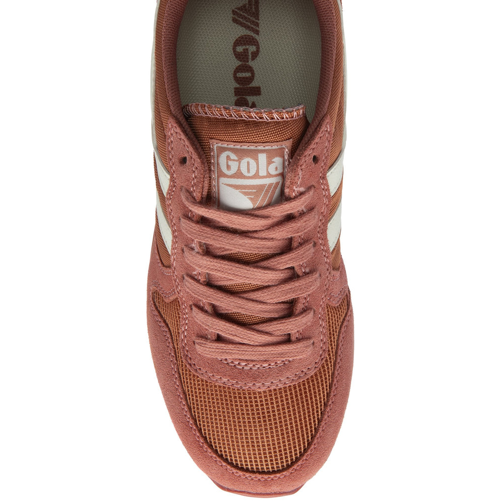 Top-down view of a single Gola women's Orchid sneaker in red, highlighting the laces.