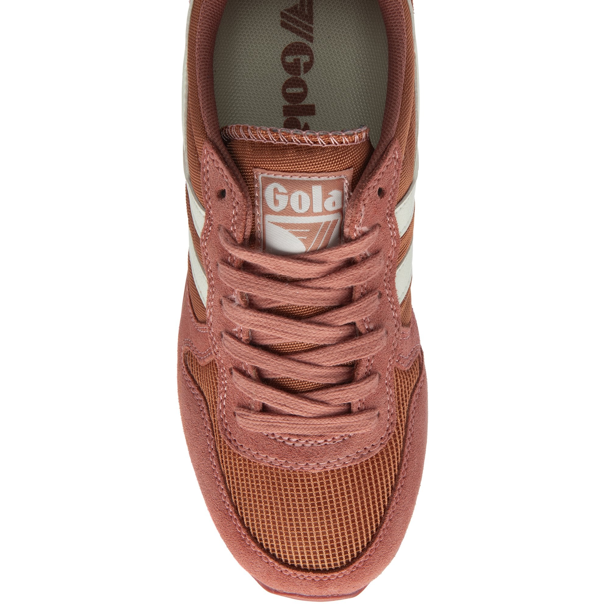 Top-down view of a single Gola women's Orchid sneaker in red, highlighting the laces.