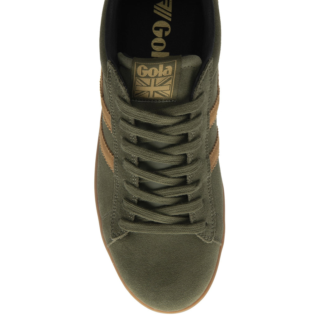 A top-down view of a single green Gola sneaker, showing the laces and tongue logo.