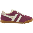 A single men's Gola Harrier trainer in claret and off-white, shown from the side.