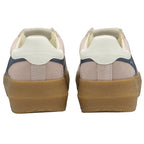 The rear view of a pair of Gola women's Platform trainers in dusky rose.