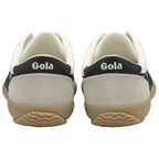 Rear view of two Gola sneakers showing the black heel tab with logo and gum soles.