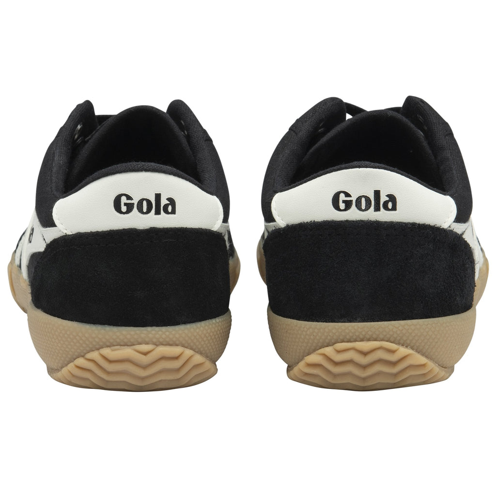 The rear view of a pair of Gola trainers, showing the branding on the heel.