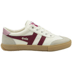 A single white and burgundy Gola Coaster sneaker, viewed from the side.