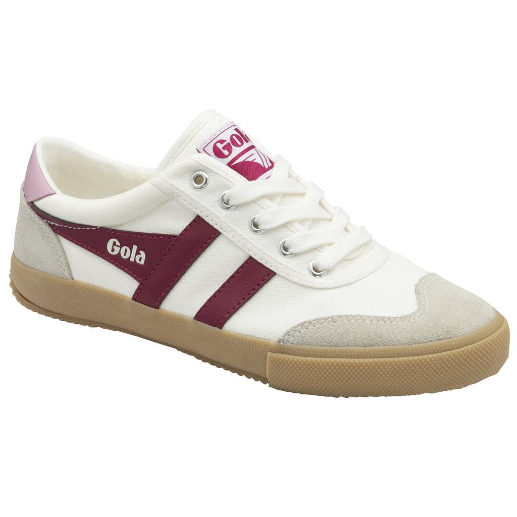A single white and burgundy Gola Coaster sneaker, viewed from an angle.