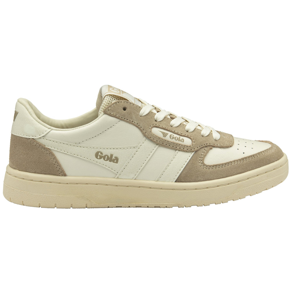 A single Gola low-top sneaker in off-white and beige, viewed from the side.