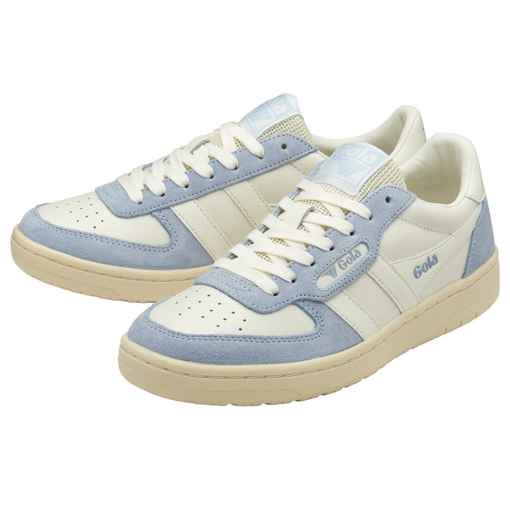 A pair of light blue and off-white Gola sneakers displayed on a white background.