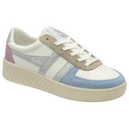 A single white, blue, and pink Gola sneaker with silver stripes.