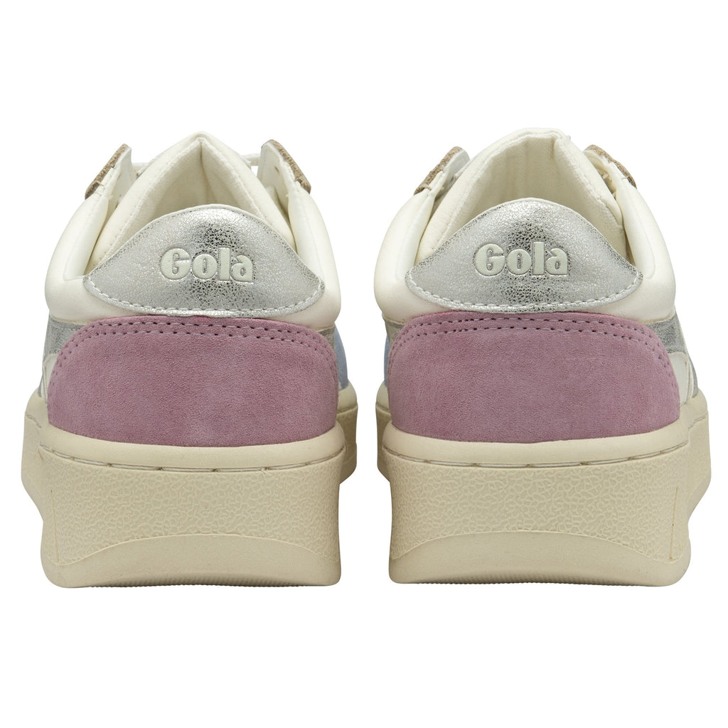 The back view of two Gola sneakers with pink heels and silver logos.