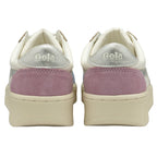 The back view of two Gola sneakers with pink heels and silver logos.