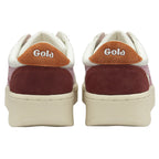 The back view of two Gola sneakers with brown and burgundy accents.