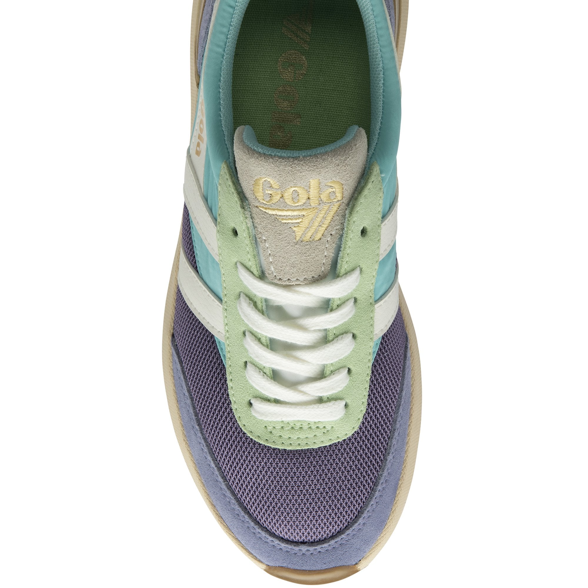 Top-down view of a Gola Orchid sneaker, showing its colorful upper and laces.