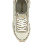 Top down view of a single white Gola women's trainer with suede detailing.