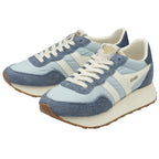 Pair of Gola women's trainers with blue upper, cream sole, and brown tread.