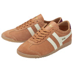 Pair of Gola men's sneakers in burnt orange with white stripes and maroon trim, angled view.