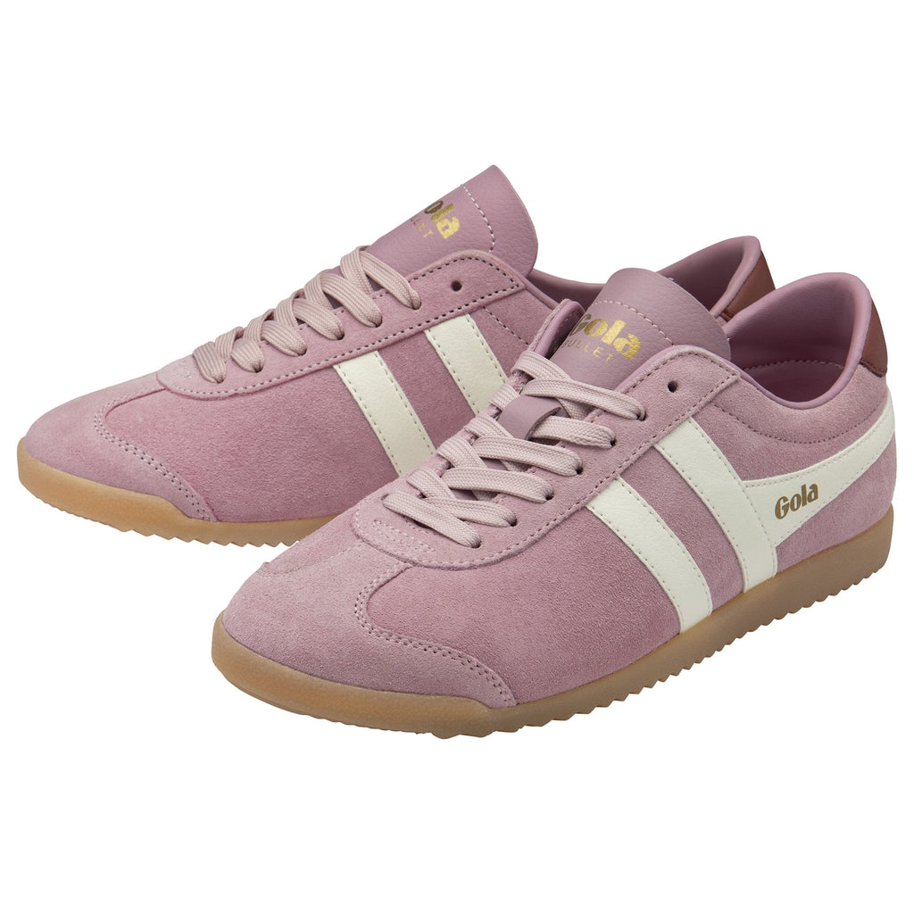 A pair of light purple Gola Orchid sneakers with white stripes and brown heel accents.