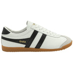 A right white and black Gola Bullet sneaker from the side.