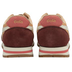 Back view of a pair of Gola women's trainers in sun/burgundy.