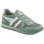 A close-up view of the right Gola men's Trainer in light green and off-white from a different angle.