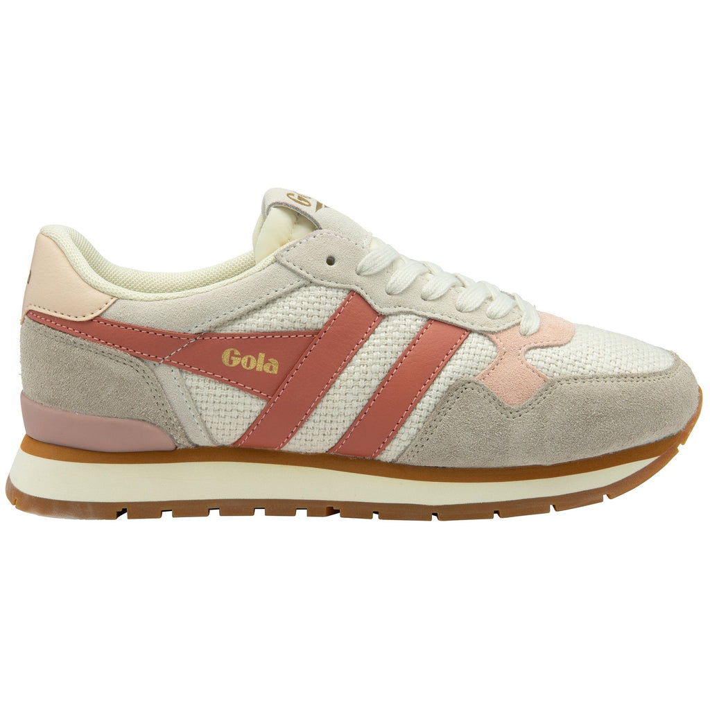 Side profile of a Gola Orchid sneaker, showcasing its cream, pink, and grey design.