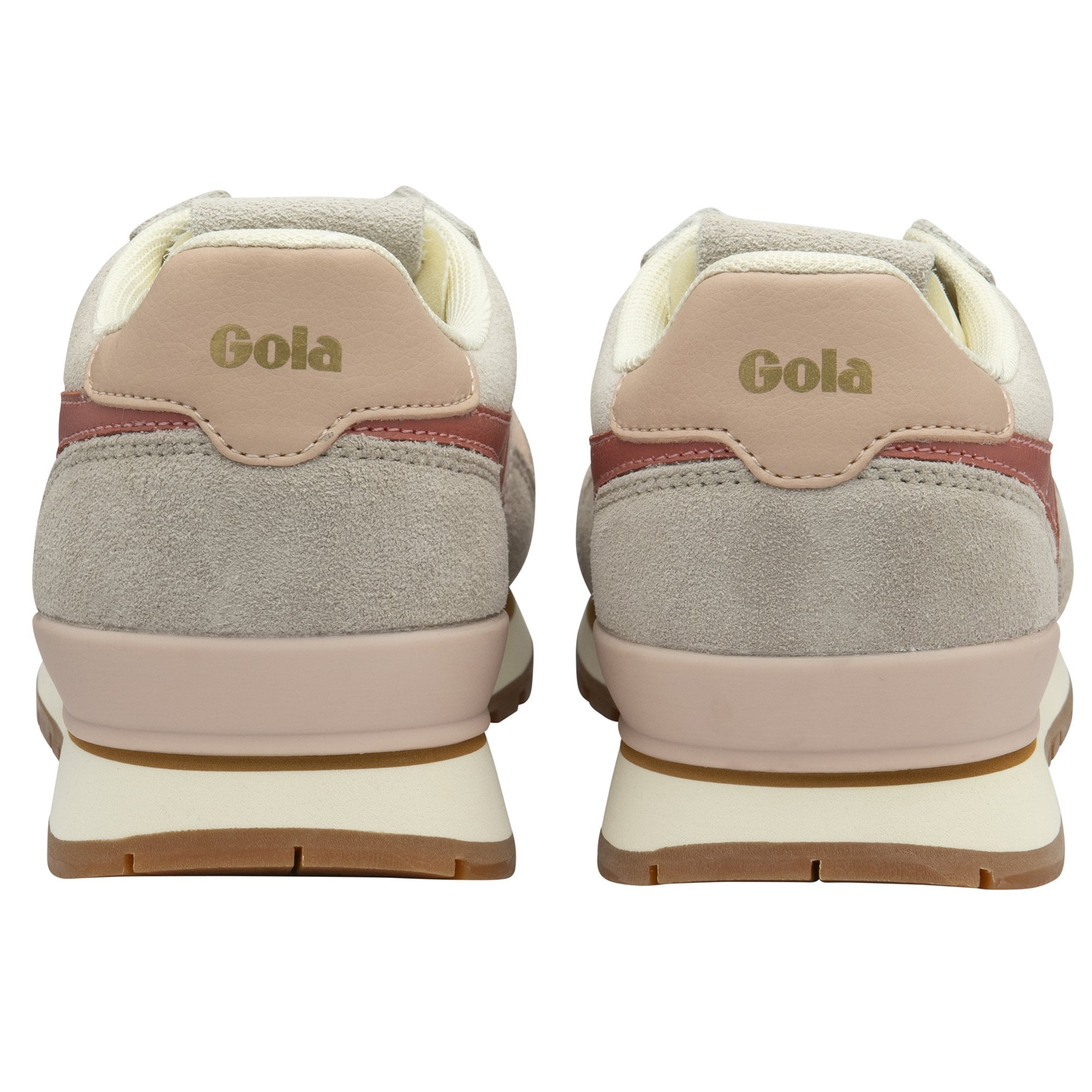 Rear view of two Gola Orchid sneakers, displaying the Gola logo on the heel.