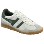 A single white and green Gola sneaker with a gum sole, positioned slightly angled.