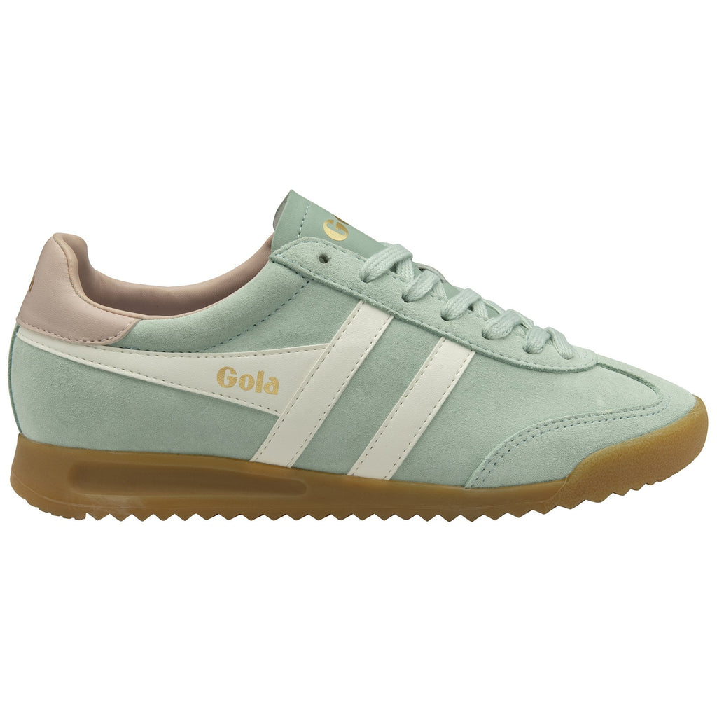 A pale green Gola women's trainer, viewed from the side.