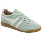 A pale green Gola women's trainer, viewed from an angle.