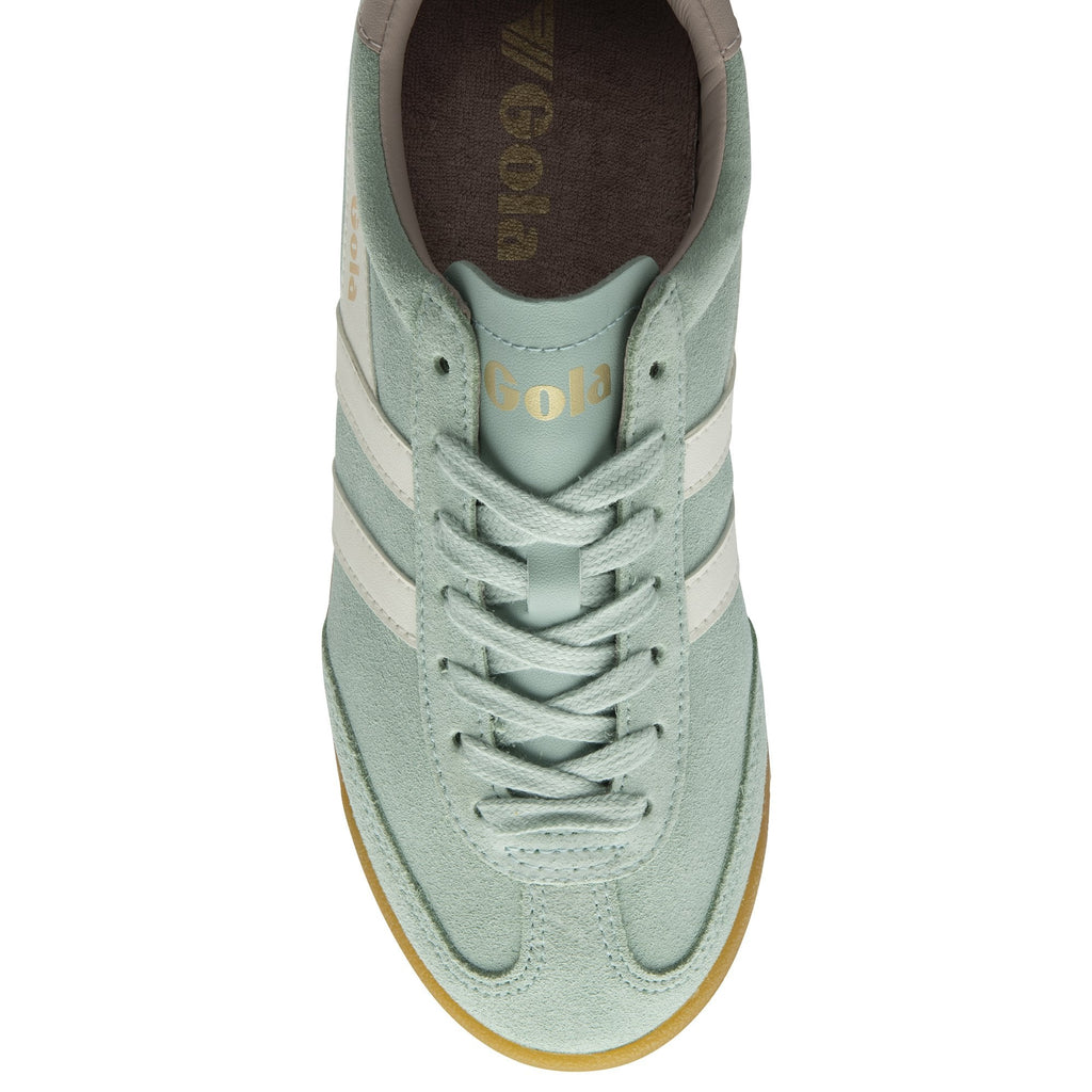 A pale green Gola women's trainer, viewed from above.