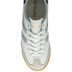 Top down view of the Gola Elan trainer in white, sage and marine blue.