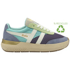 Side profile of a Gola Orchid sneaker, showcasing its purple, blue, and green recycled design.