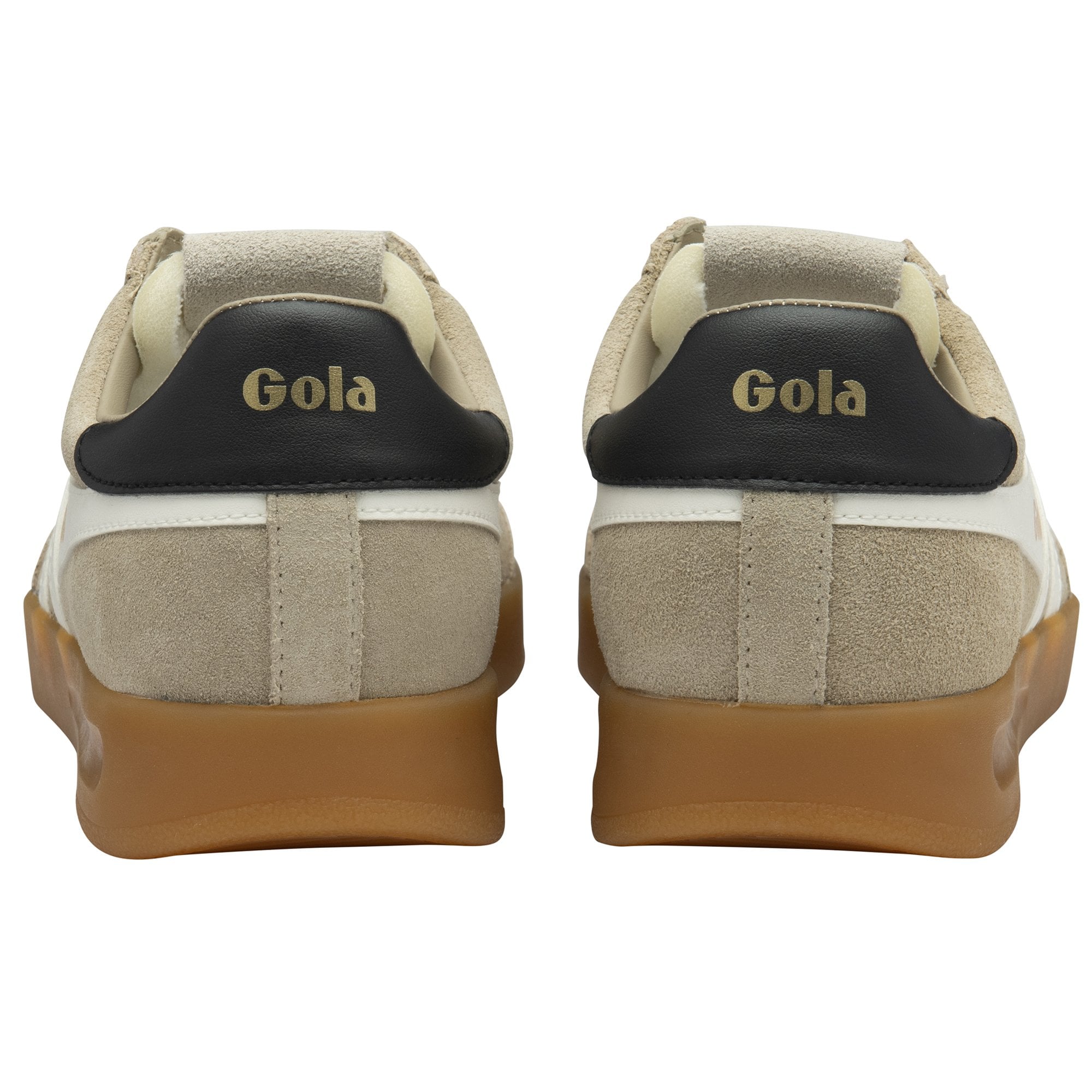 Rear view of a pair of Gola men's shoes, showing the black heel tabs with Gola branding.