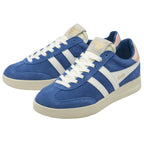 Pair of Gola men's sneakers in blue with white stripes and pink heel tabs.