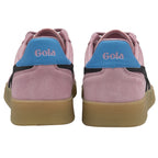 The rear view of a pair of Gola women's trainers with blue heel detail.